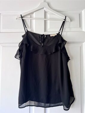 ModCloth Black Ruffle-Trim Spaghetti Strap Tank 1X